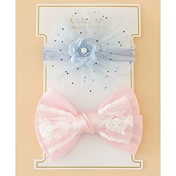 Babyhug Headbands With Floral Bow & Pearl Applique Pack of 2 Free Size-Blue/Pink