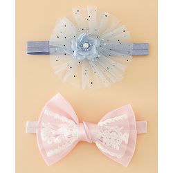 Babyhug Headbands With Floral Bow & Pearl Applique Pack of 2 Free Size-Blue/Pink