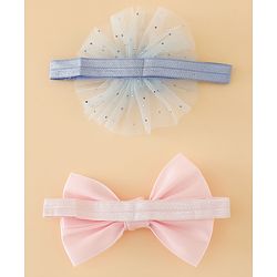 Babyhug Headbands With Floral Bow & Pearl Applique Pack of 2 Free Size-Blue/Pink