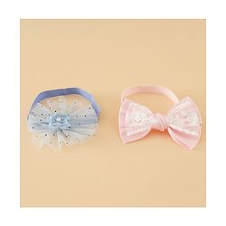 Babyhug Headbands With Floral Bow & Pearl Applique Pack of 2 Free Size-Blue/Pink