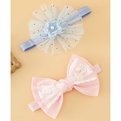 Babyhug Headbands With Floral Bow & Pearl Applique Pack of 2 Free Size-Blue/Pink