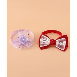 Babyhug Headbands With Floral Bow & Pearl Applique Pack of 2 Free Size-Blue/Pink