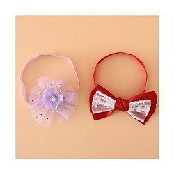 Babyhug Headbands With Floral Bow & Pearl Applique Pack of 2 Free Size-Blue/Pink