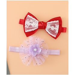 Babyhug Headbands With Floral Bow & Pearl Applique Pack of 2 Free Size-Blue/Pink