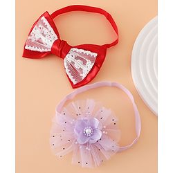 Babyhug Headbands With Floral Bow & Pearl Applique Pack of 2 Free Size-Blue/Pink