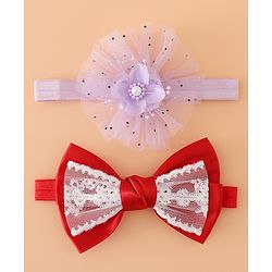 Babyhug Headbands With Floral Bow & Pearl Applique Pack of 2 Free Size-Blue/Pink