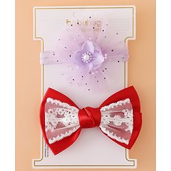 Babyhug Headbands With Floral Bow & Pearl Applique Pack of 2 Free Size-Blue/Pink