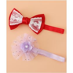 Babyhug Headbands With Floral Bow & Pearl Applique Pack of 2 Free Size-Blue/Pink