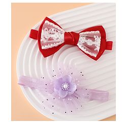 Babyhug Headbands With Floral Bow & Pearl Applique Pack of 2 Free Size-Blue/Pink