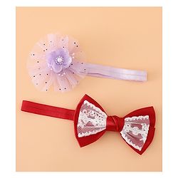 Babyhug Headbands With Floral Bow & Pearl Applique Pack of 2 Free Size-Blue/Pink