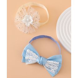 Babyhug Headbands With Floral Bow & Pearl Applique Pack of 2 Free Size-Blue/Pink