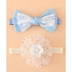 Babyhug Headbands With Floral Bow & Pearl Applique Pack of 2 Free Size-Blue/Pink