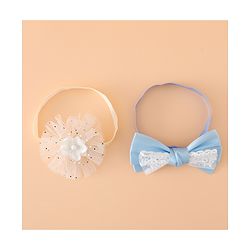 Babyhug Headbands With Floral Bow & Pearl Applique Pack of 2 Free Size-Blue/Pink