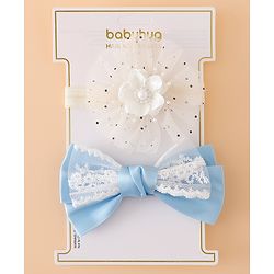 Babyhug Headbands With Floral Bow & Pearl Applique Pack of 2 Free Size-Blue/Pink