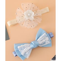 Babyhug Headbands With Floral Bow & Pearl Applique Pack of 2 Free Size-Blue/Pink