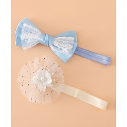 Babyhug Headbands With Floral Bow & Pearl Applique Pack of 2 Free Size-Blue/Pink