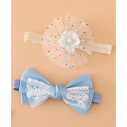 Babyhug Headbands With Floral Bow & Pearl Applique Pack of 2 Free Size-Blue/Pink