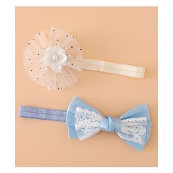 Babyhug Headbands With Floral Bow & Pearl Applique Pack of 2 Free Size-Blue/Pink