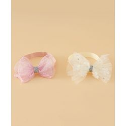 Babyhug Headband With Bow Applique Pack of 2 Free Size -Pink/Off White