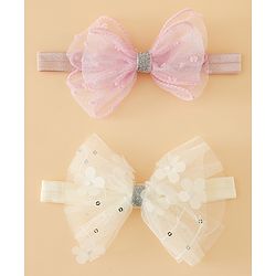 Babyhug Headband With Bow Applique Pack of 2 Free Size -Pink/Off White