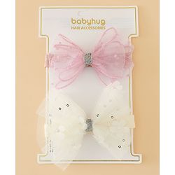 Babyhug Headband With Bow Applique Pack of 2 Free Size -Pink/Off White