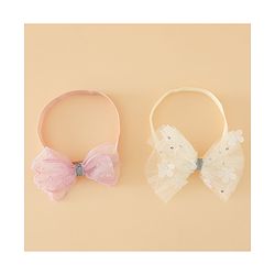 Babyhug Headband With Bow Applique Pack of 2 Free Size -Pink/Off White