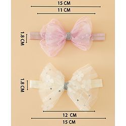 Babyhug Headband With Bow Applique Pack of 2 Free Size -Pink/Off White