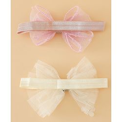 Babyhug Headband With Bow Applique Pack of 2 Free Size -Pink/Off White