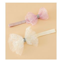 Babyhug Headband With Bow Applique Pack of 2 Free Size -Pink/Off White