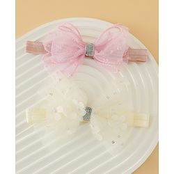 Babyhug Headband With Bow Applique Pack of 2 Free Size -Pink/Off White