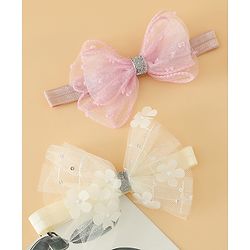 Babyhug Headband With Bow Applique Pack of 2 Free Size -Pink/Off White