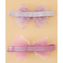 Babyhug Headband With Bow Applique Pack of 2 Free Size -Pink/Off White