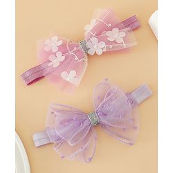 Babyhug Headband With Bow Applique Pack of 2 Free Size -Pink/Off White
