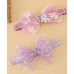 Babyhug Headband With Bow Applique Pack of 2 Free Size -Pink/Off White