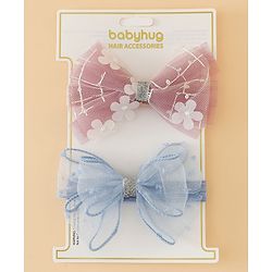 Babyhug Headband With Bow Applique Pack of 2 Free Size -Pink/Off White
