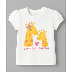 Babyhug Cotton Knit Half Sleeves T-Shirt & Capri Night Suit With Giraffe & Heart Print - White & Pink