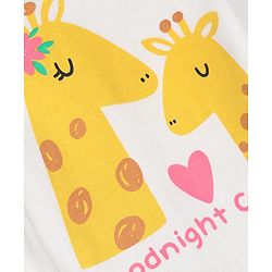 Babyhug Cotton Knit Half Sleeves T-Shirt & Capri Night Suit With Giraffe & Heart Print - White & Pink