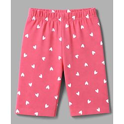 Babyhug Cotton Knit Half Sleeves T-Shirt & Capri Night Suit With Giraffe & Heart Print - White & Pink