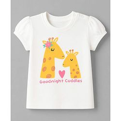 Babyhug Cotton Knit Half Sleeves T-Shirt & Capri Night Suit With Giraffe & Heart Print - White & Pink