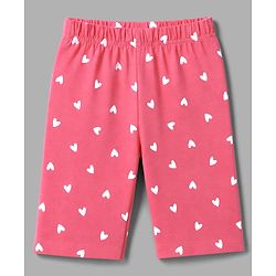 Babyhug Cotton Knit Half Sleeves T-Shirt & Capri Night Suit With Giraffe & Heart Print - White & Pink