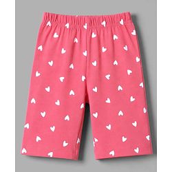 Babyhug Cotton Knit Half Sleeves T-Shirt & Capri Night Suit With Giraffe & Heart Print - White & Pink