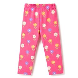 Babyhug 100% Cotton Knit Half Sleeves Front Open Top & Pyjama Night Suit with Floral Print - Pink