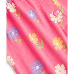 Babyhug 100% Cotton Knit Half Sleeves Front Open Top & Pyjama Night Suit with Floral Print - Pink