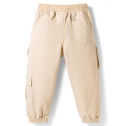 Babyhug Twill Woven Full Length Trousers with Text Patch & Cargo Pockets - Beige