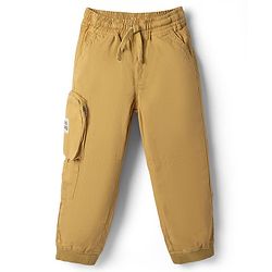 Babyhug Tussor 100% Cotton Woven Full Length Trousers with Patch & Pocket - Khaki