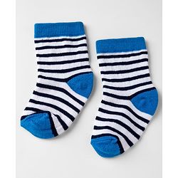 Cute walk by Babyhug Knit Anti-Bacterial Ankle Length Striped Socks with Dinosaur Design Pack of 3 - Blue & Black