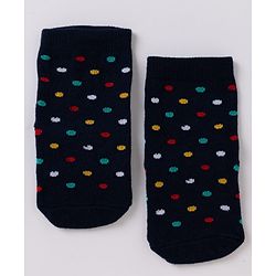 Cute Walk By Babyhug Non Terry Knit Anti Bacterial Ankle Length Striped Socks With Star & Polka Dot Design Pack of 3 - Red, Black & Yellow