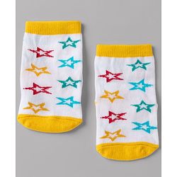 Cute Walk By Babyhug Non Terry Knit Anti Bacterial Ankle Length Striped Socks With Star & Polka Dot Design Pack of 3 - Red, Black & Yellow