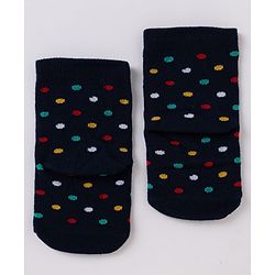 Cute Walk By Babyhug Non Terry Knit Anti Bacterial Ankle Length Striped Socks With Star & Polka Dot Design Pack of 3 - Red, Black & Yellow