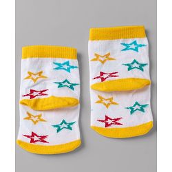 Cute Walk By Babyhug Non Terry Knit Anti Bacterial Ankle Length Striped Socks With Star & Polka Dot Design Pack of 3 - Red, Black & Yellow